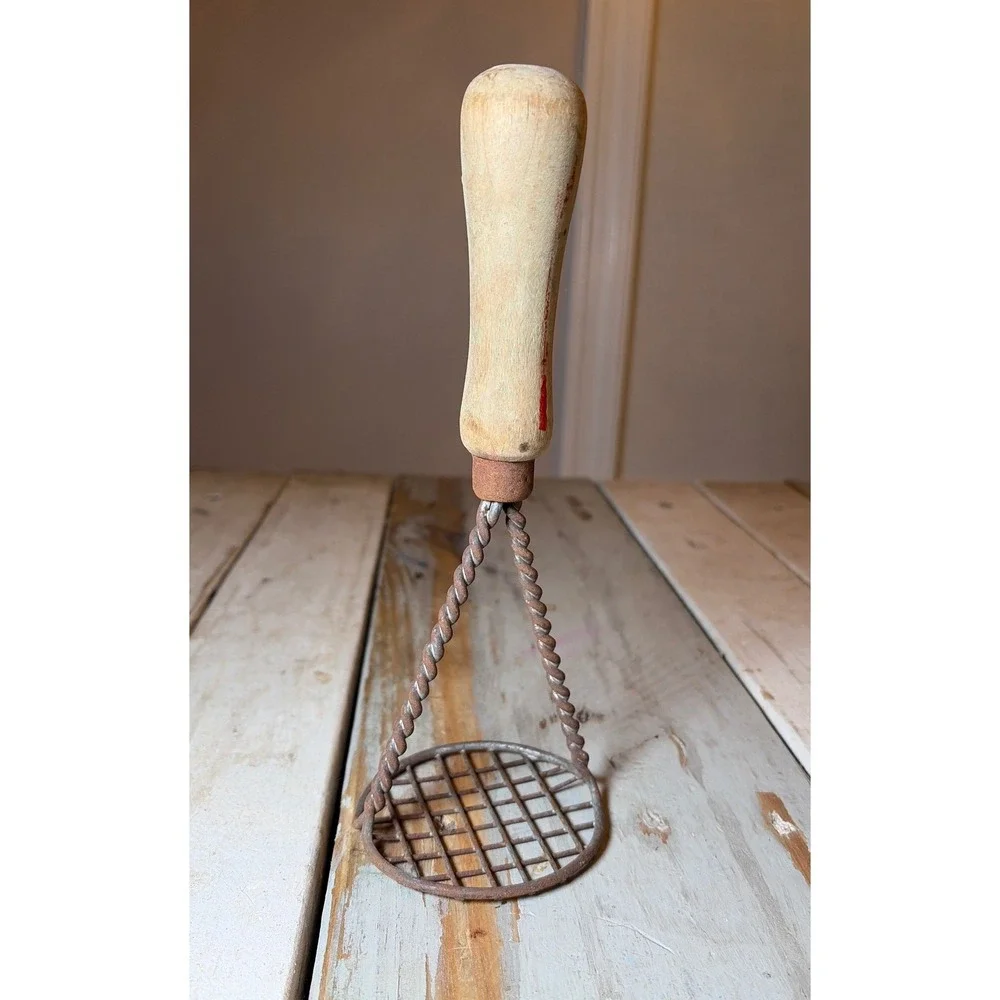 Vintage Antique Wire Potato Masher Primitive Kitchen Tool Wood Handle c1 900